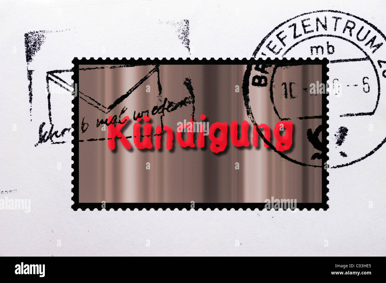 Timbro stampigliato etichettati Kuendigung, Tedesco per la terminazione Foto Stock