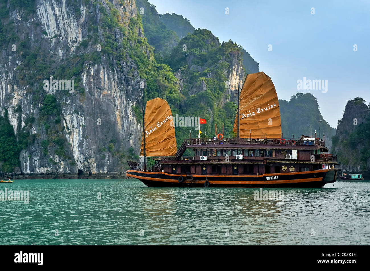 Junk nella baia di Halong, Vietnam, sud-est asiatico Foto Stock