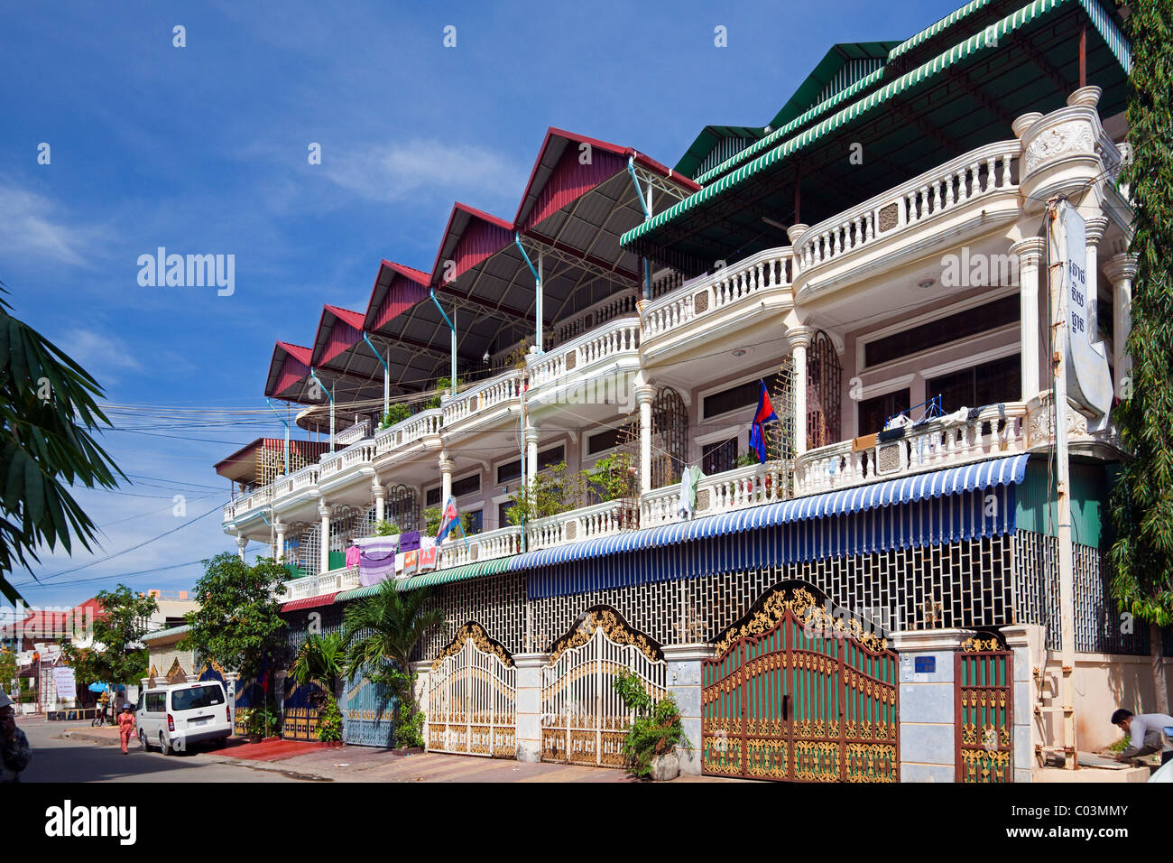 Francese edificio coloniale, Phnom Penh Cambogia Foto Stock
