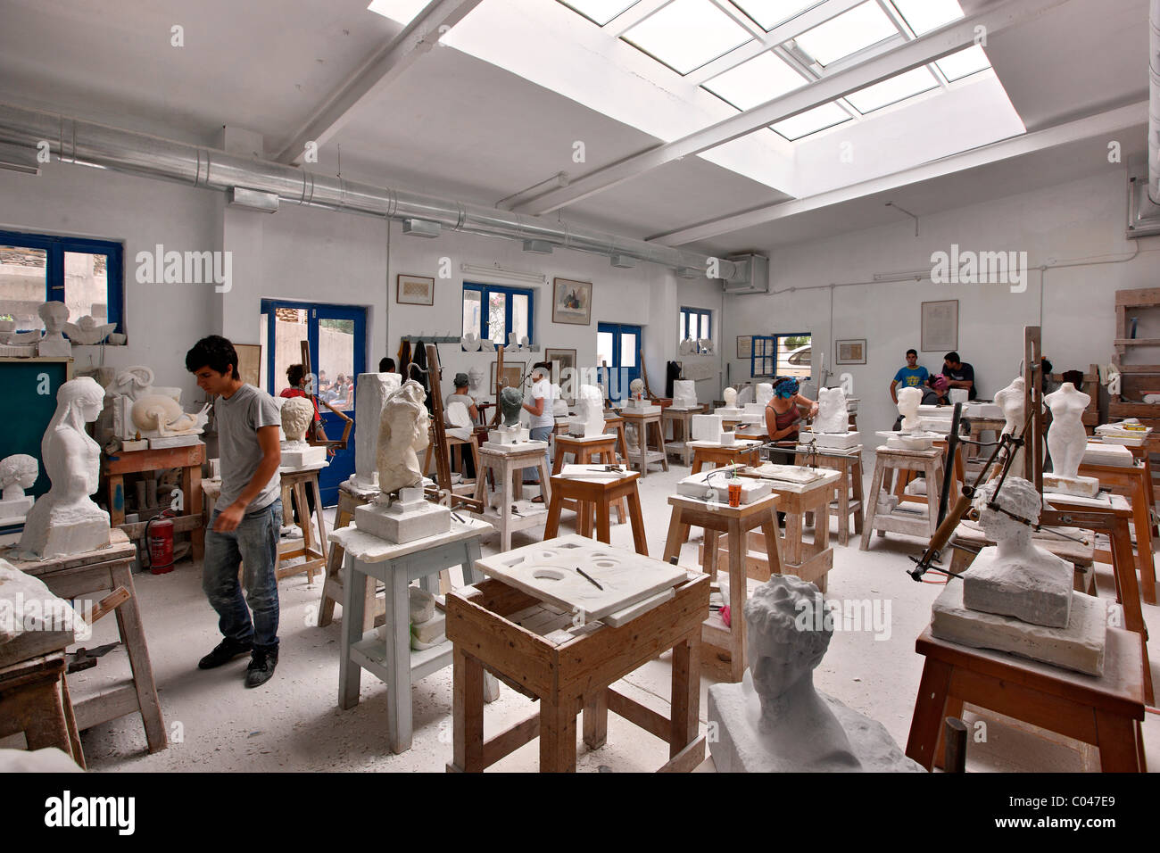 Un workshop del dipartimento della Scuola di Belle Arti di Pyrgos Village, isola di Tinos. Foto Stock