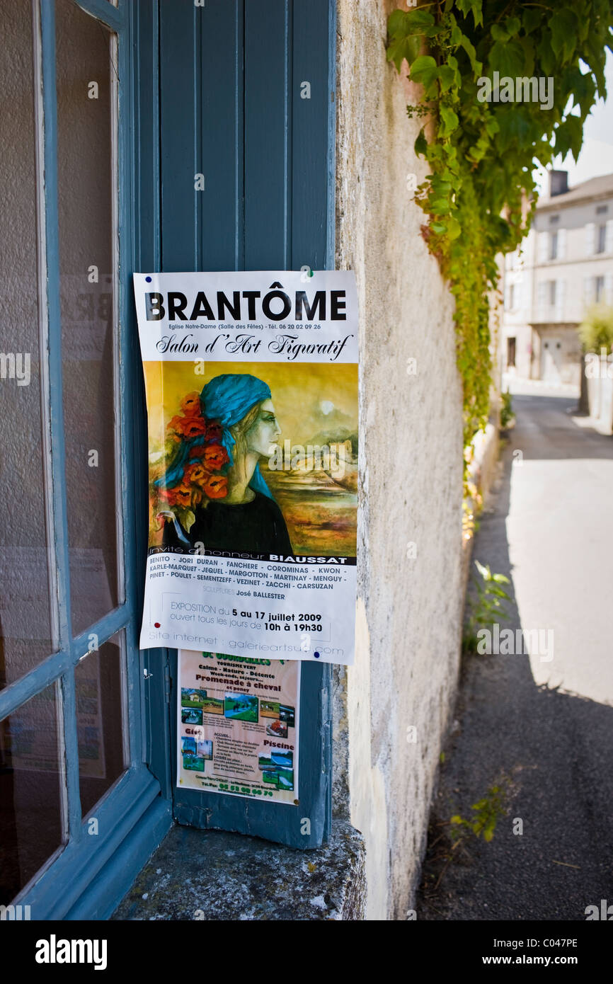 Poster pubblicitario in Bourdeilles popolare destinazione turistica vicino a Brantome nel nord della Dordogne, Francia Foto Stock