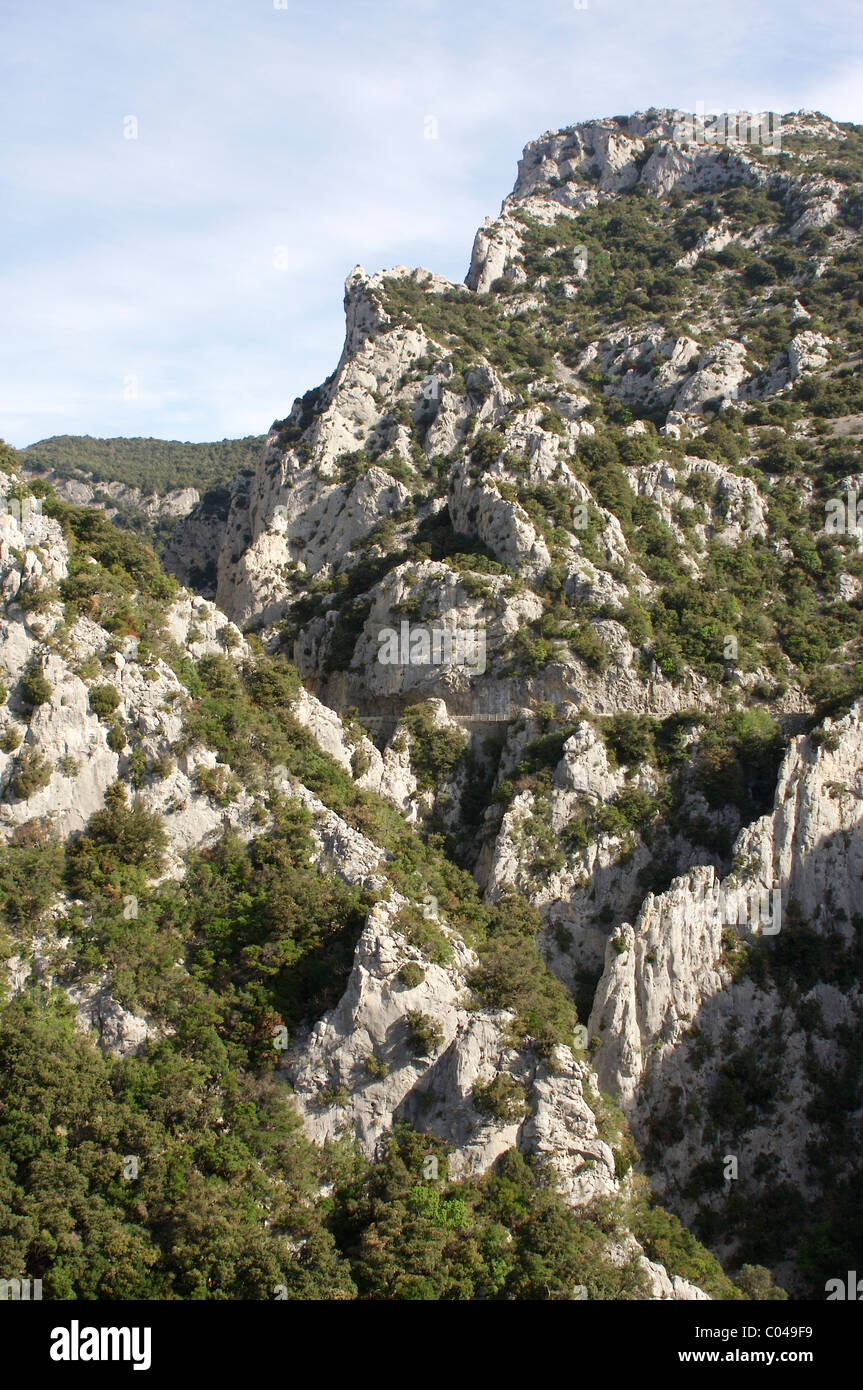 Gorge de Galamus nei Pirenei della Francia Foto Stock
