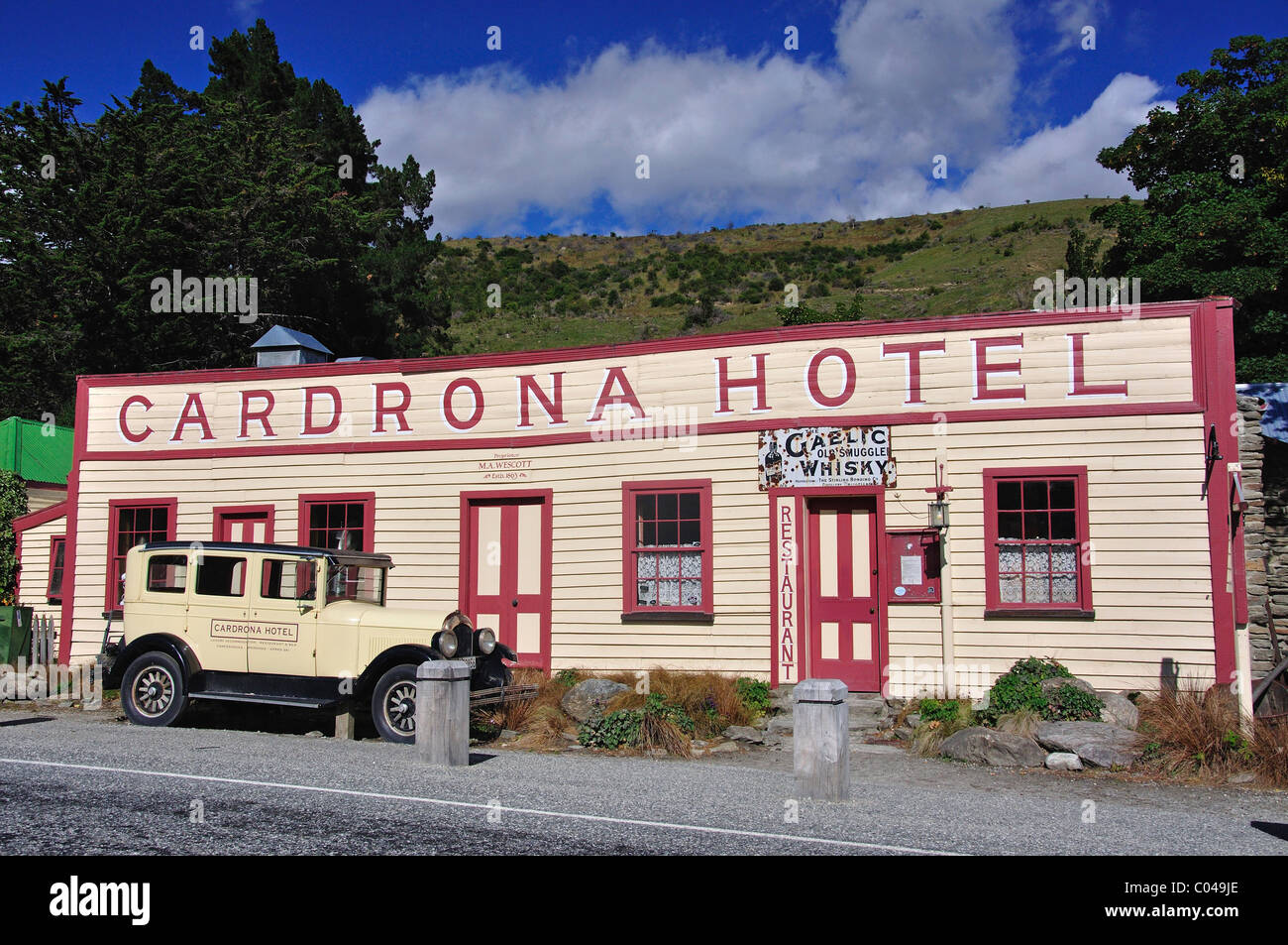Historic Cardrona Hotel, Cardrona, Regione di Otago, Isola del Sud, Nuova Zelanda Foto Stock