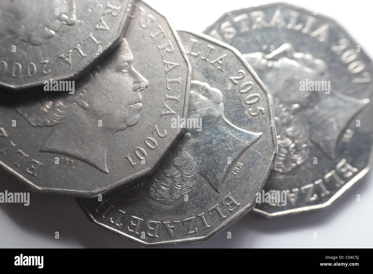Cinquanta centesimi monete australiana Foto Stock