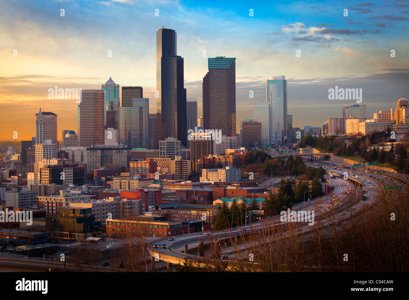 Seattle skyline da Rizal Park Foto Stock