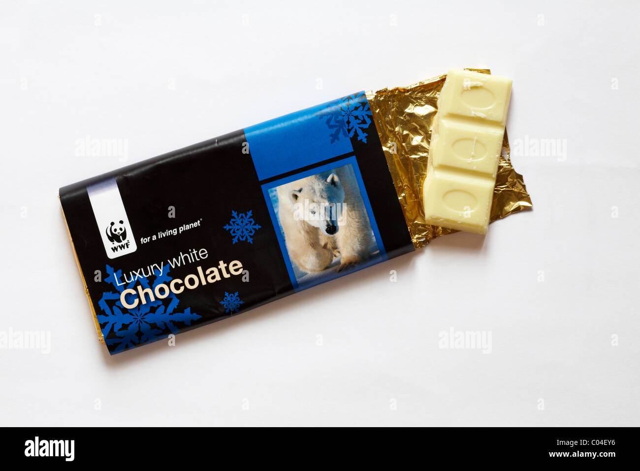 Bar del WWF per un living planet lusso cioccolato bianco isolato su sfondo bianco Foto Stock