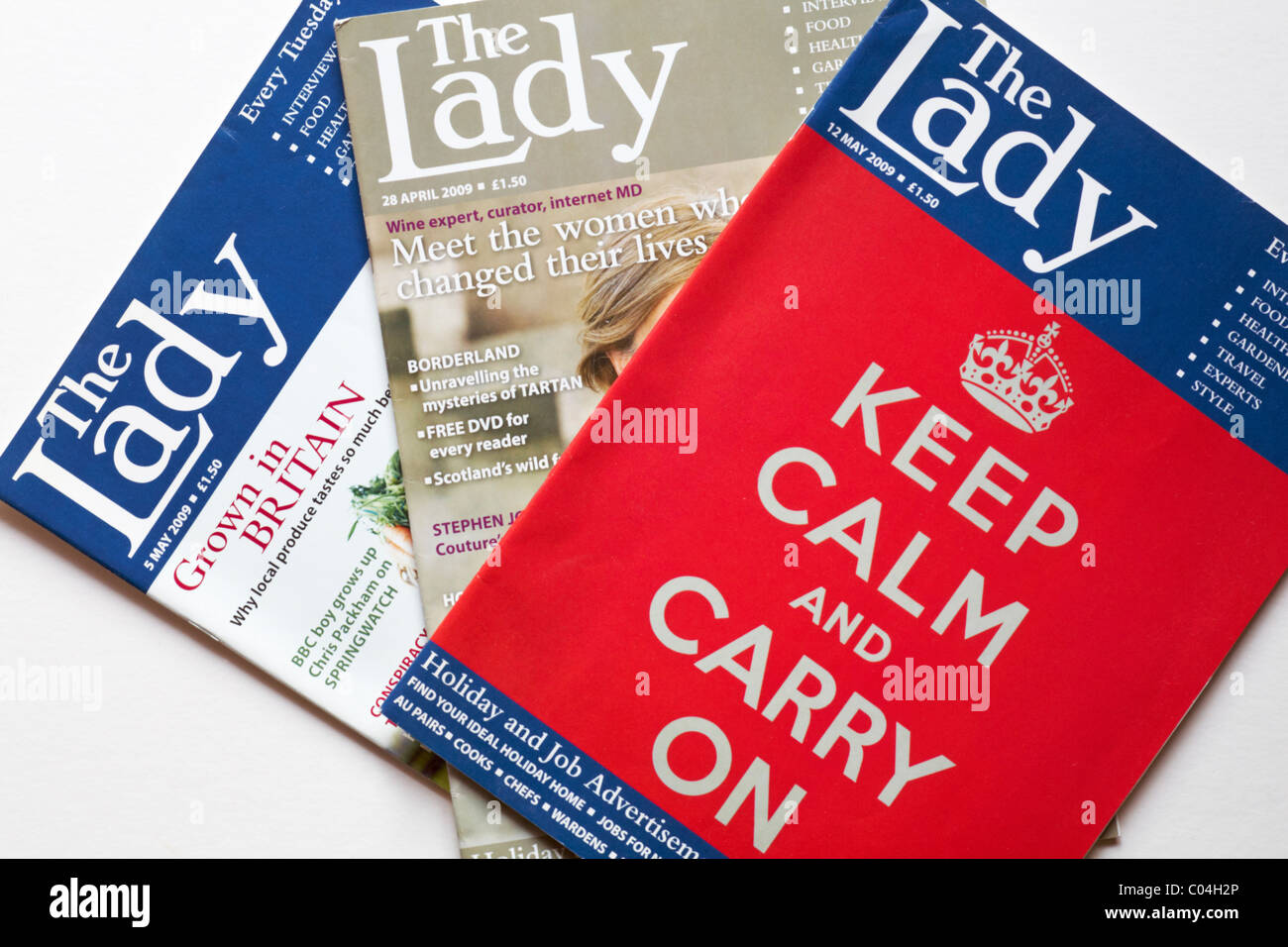 Selezione delle riviste Lady del 2009 su sfondo bianco Foto Stock