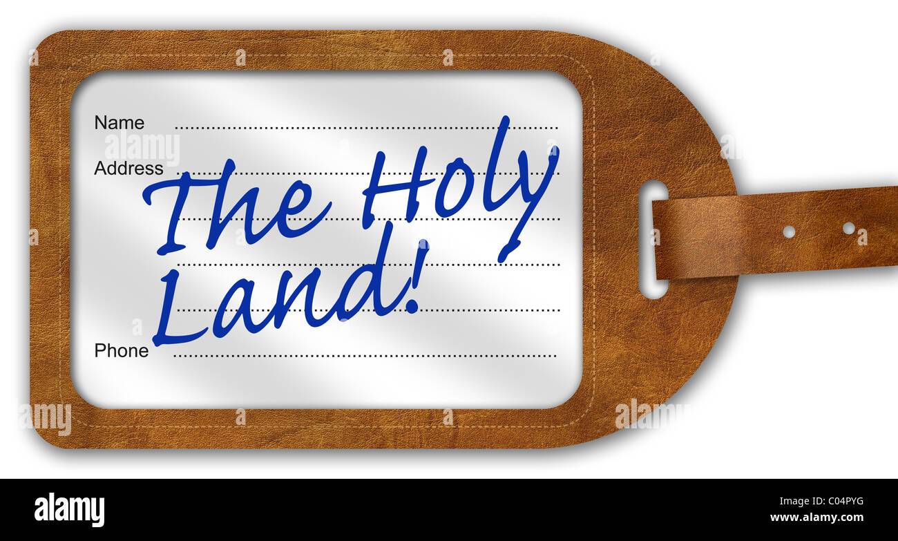 Valigia/bagagli con etichetta "La terra santa!" scritto su Foto Stock
