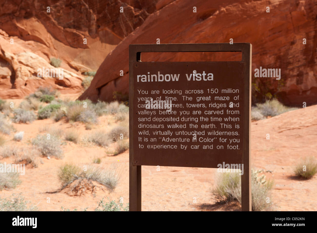 Segno interpretativa al Rainbow Vista area picnic in Nevada della Valle di Fire State Park Foto Stock