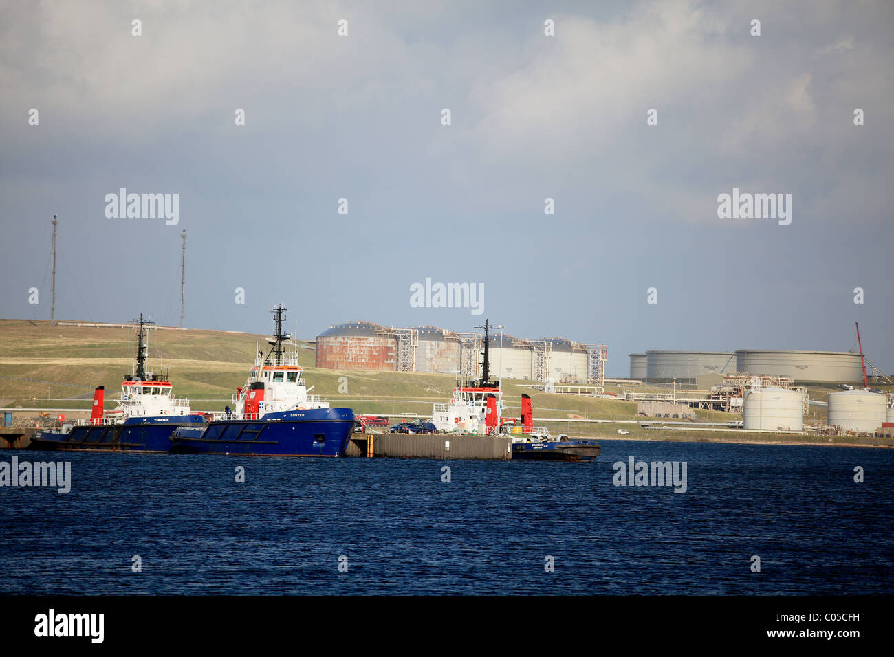Sullom Voe terminale per il petrolio greggio e gas propano azionato da BP per olio convogliata dal Mare del Nord Brent e Ninian campi Foto Stock