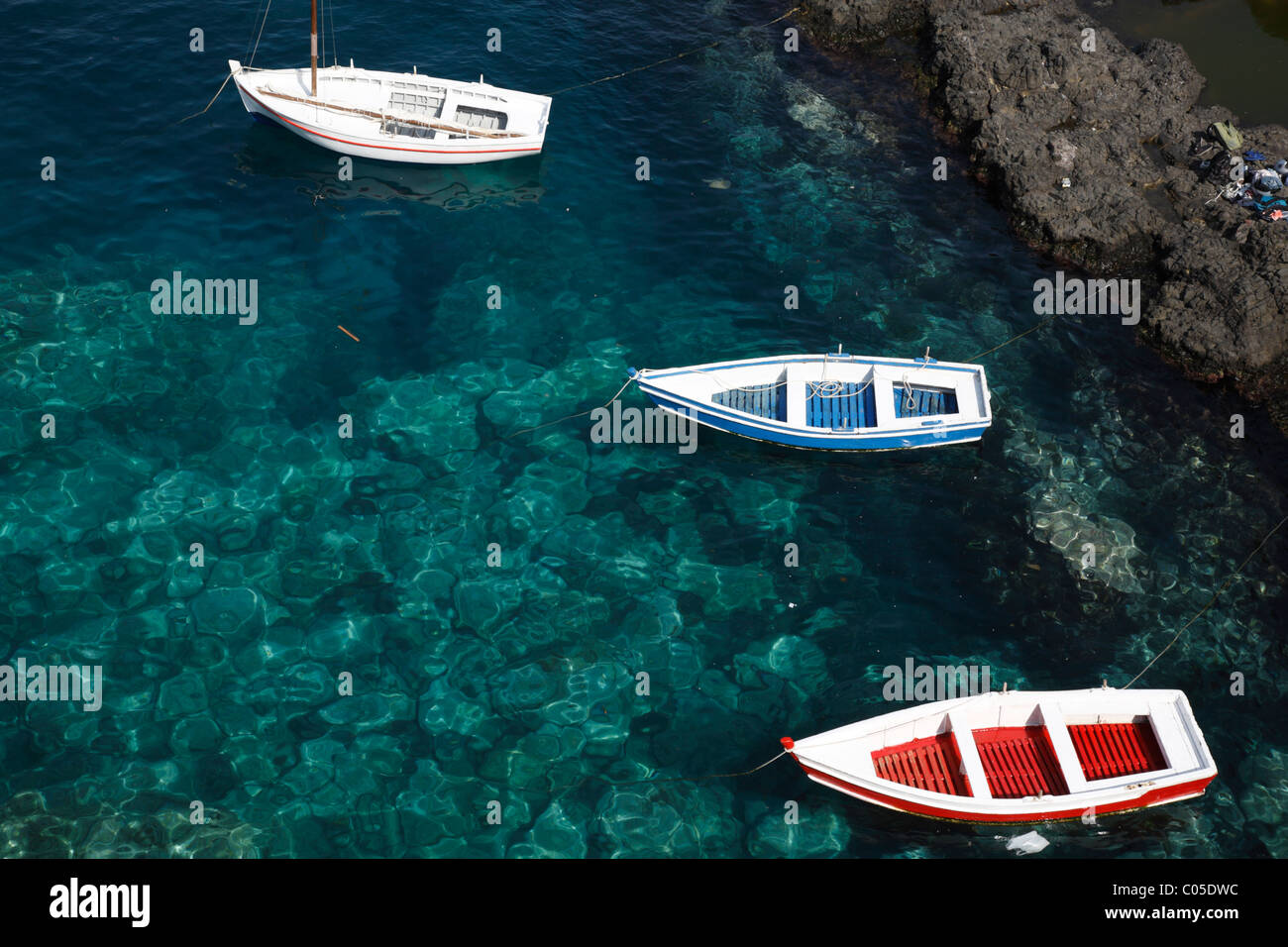 Barche, Aci Castello, Sicilia, Italia Foto Stock