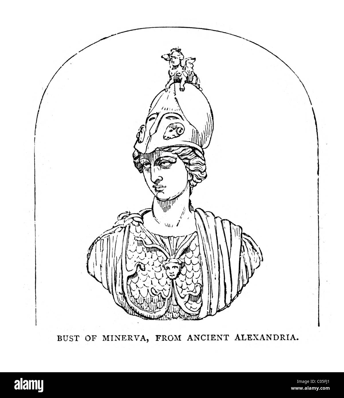 Minerva dea romana di poesia, medicina, saggezza, commercio, tessitura, artigianato, magia e l'inventore della musica. Foto Stock