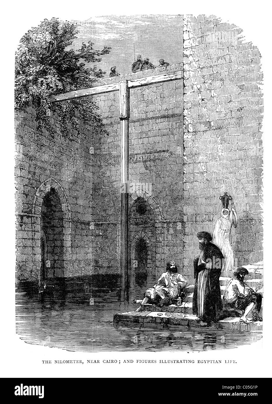 Nilometer vicino al Cairo. Un Nilometer era un mezzo per misurare il livello delle acque del fiume Nilo durante l'alluvione annuale stagione. Foto Stock