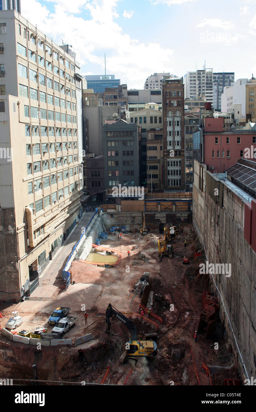 Le prime fasi di un sito in costruzione nel centro della città di Sydney, Nuovo Galles del Sud, Australia. Foto Stock