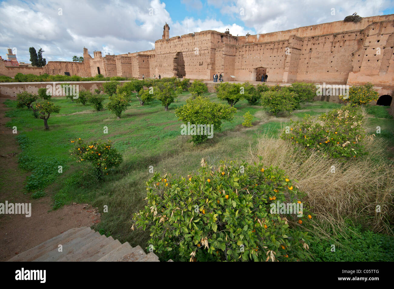 Ampio angolo di immagini dal Palazzo El Badi a Marrakech, Marocco Foto Stock