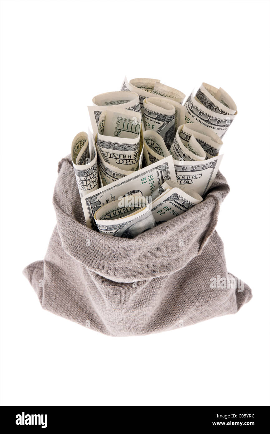 Dollaro bollette di denaro in un sacchetto Foto Stock