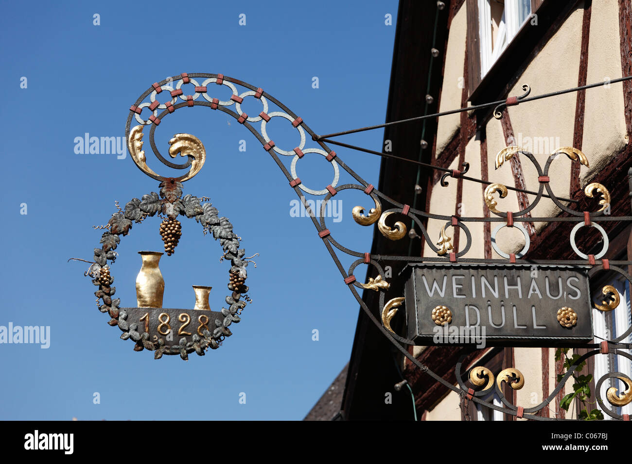 Ristorante segno, Sommerhausen, Mainfranken, bassa Franconia, Franconia, Baviera, Germania, Europa Foto Stock