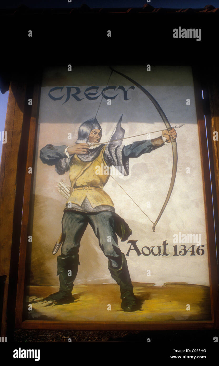 Crecy Battlefield sign Foto Stock