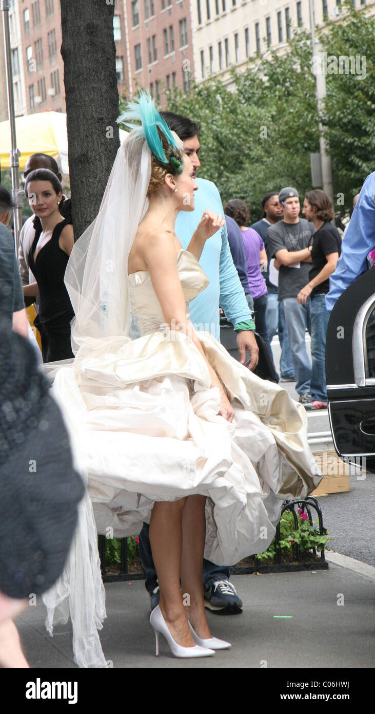 Sarah Jessica Parker le riprese di una scena di nozze per 'Sex e la città:  il film' New York City, Stati Uniti d'America - 02.10.07 Foto stock - Alamy