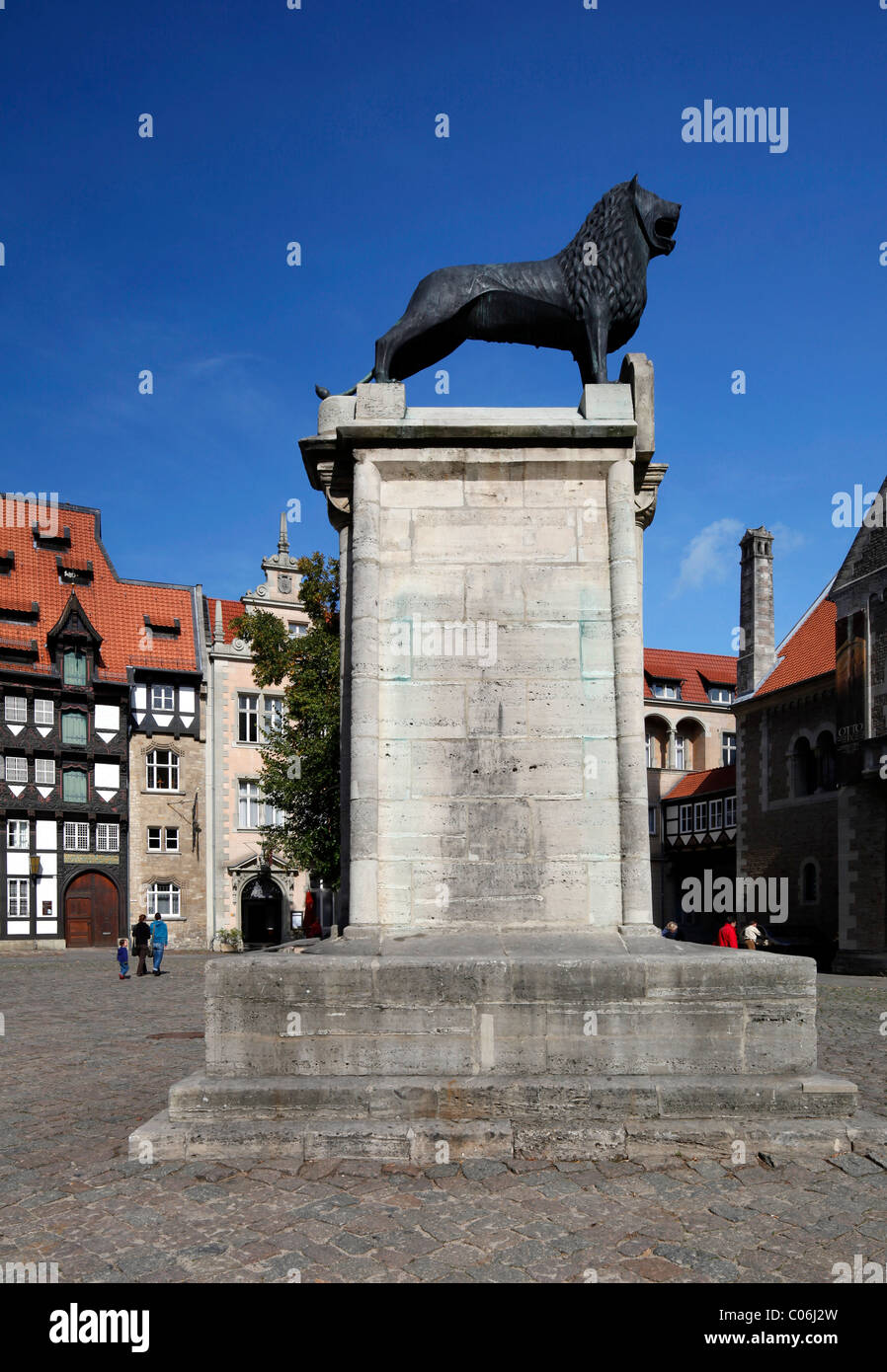 Braunschweiger Loewe il monumento del leone sulla piazza Burgplatz, Braunschweig, Bassa Sassonia, Germania, Europa Foto Stock