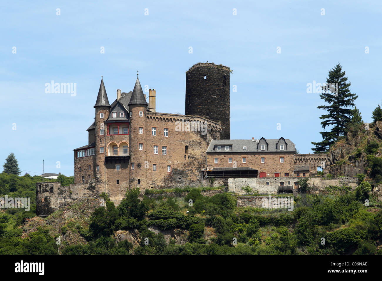 Katz castello vicino San Goarshausen, Renania-Palatinato, Germania, Europa Foto Stock