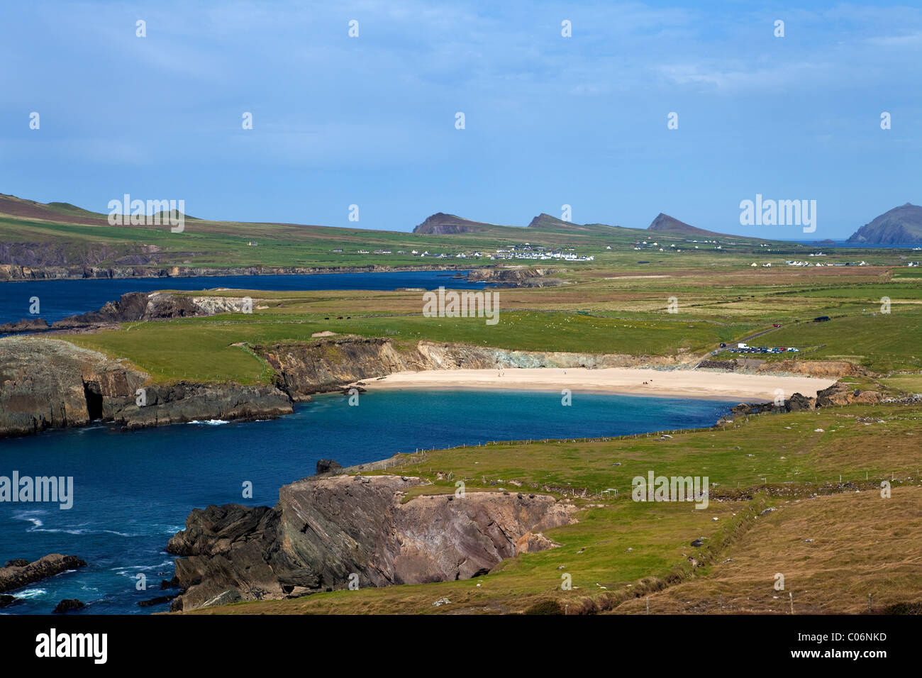 Clogher Beach, vicino a Ballyferriter, penisola di Dingle, nella contea di Kerry, Irlanda Foto Stock