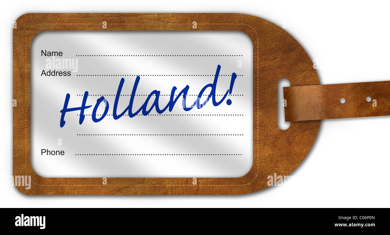 Valigia/bagagli con etichetta 'Holland!' scritto su Foto Stock