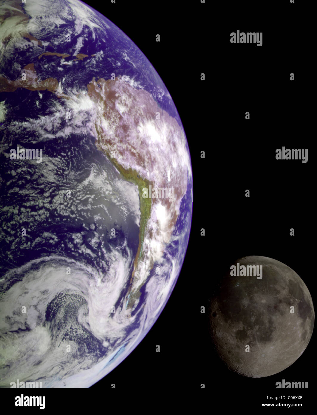 Separare le immagini della terra e della luna presa dal veicolo spaziale di Galileo sono stati combinati per generare questa vista. Foto Stock