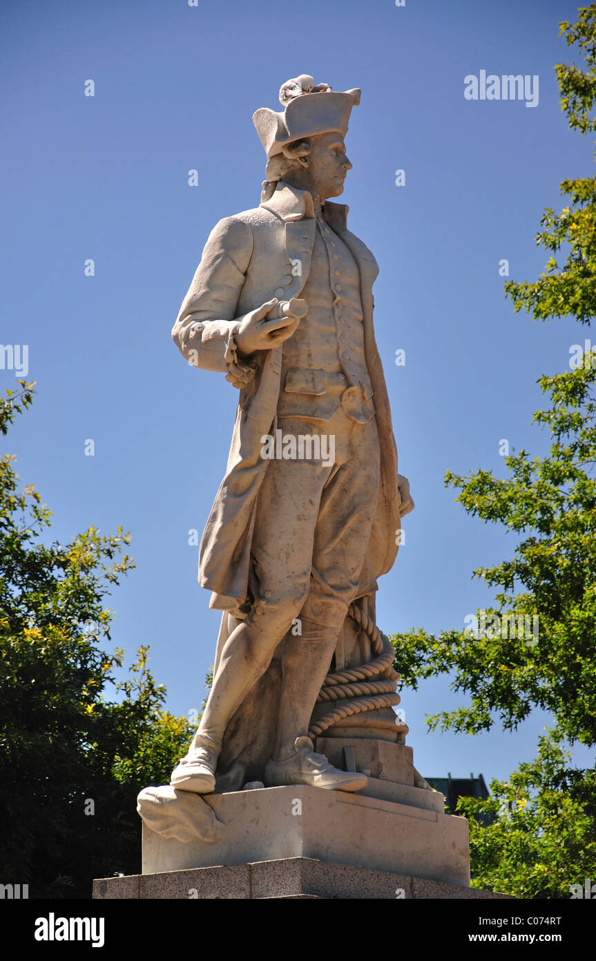 La Captain Cook statua, Queen Victoria statua, Victoria Square, Christchurch, regione di Canterbury, Isola del Sud, Nuova Zelanda Foto Stock