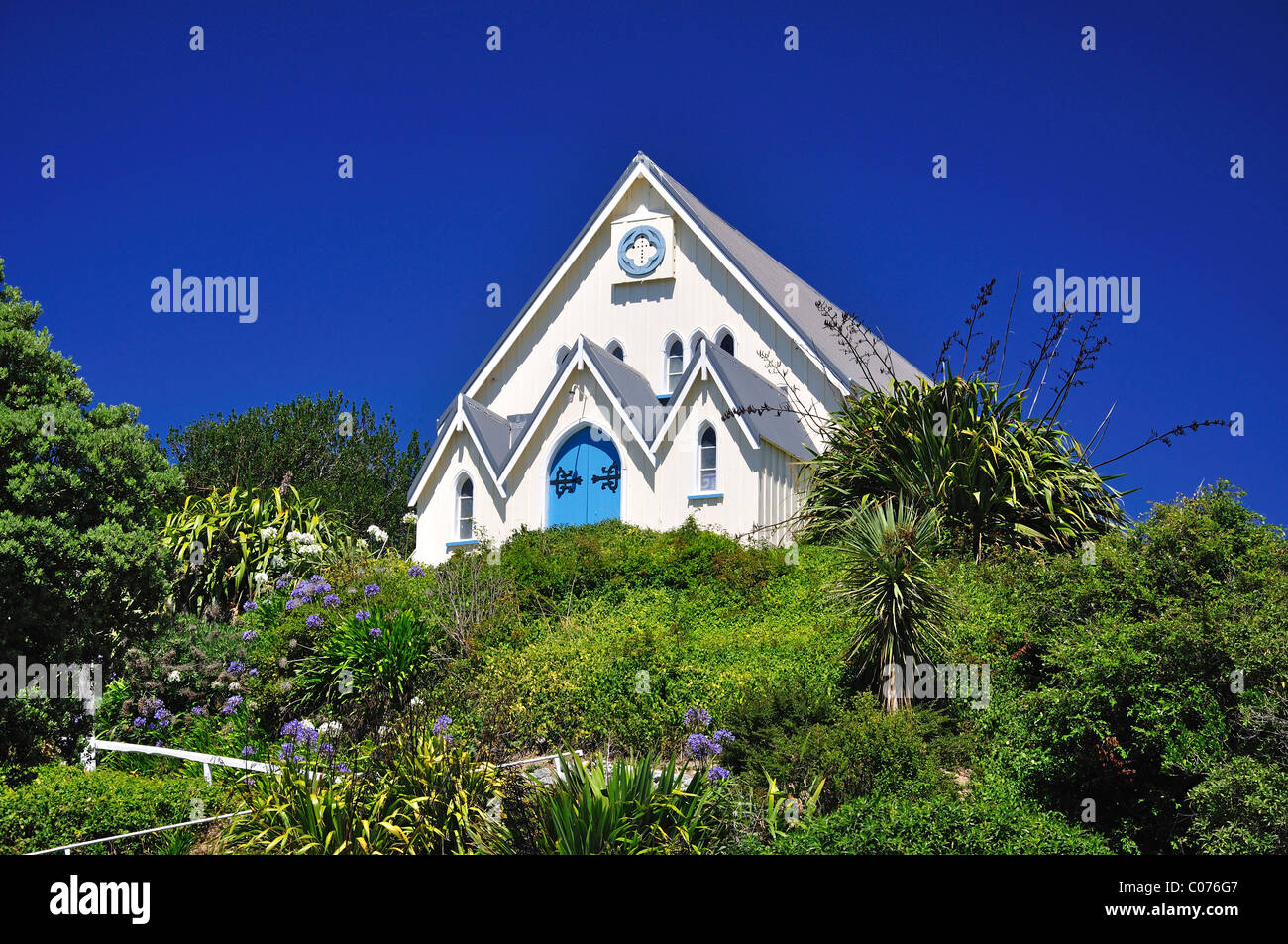 Centro storico di San Pietro Chiesa anglicana, Torquay Street, Kaikoura, Canterbury, Isola del Sud, Nuova Zelanda Foto Stock