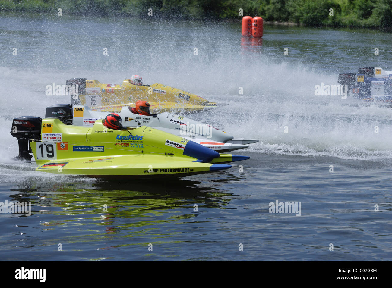 Barche a motore, international motor boat race sul fiume Moselle a Brodenbach., Renania-Palatinato, Germania, Europa Foto Stock
