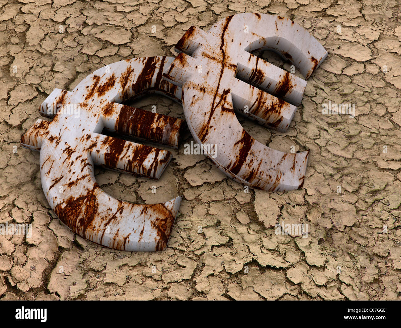 Computer grafica, rusty simbolo euro, immagine simbolica per il calo dell'euro Foto Stock