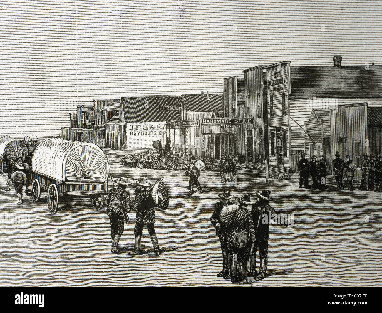 Stati Uniti. Purcell. Oklahoma. Strada principale dopo che il land rush, 1889. Foto Stock