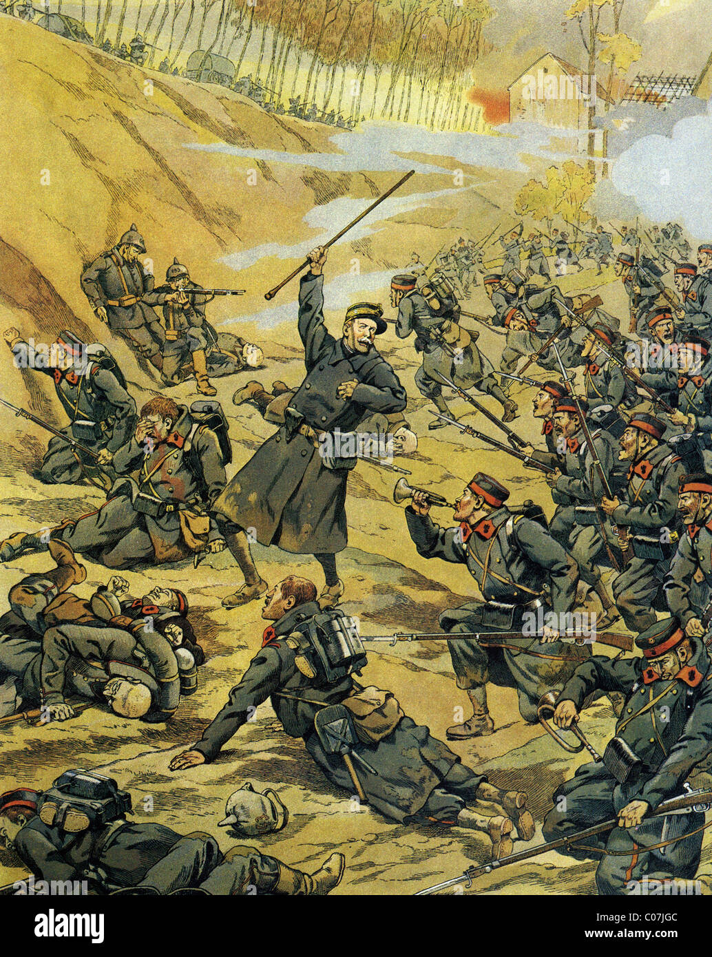 Lavoro (Jacques Onfroy de Breville) - illustratore francese (1858 - 1931) Prima Guerra Mondiale - 1914-1918 : Battaglia in Belgio Foto Stock