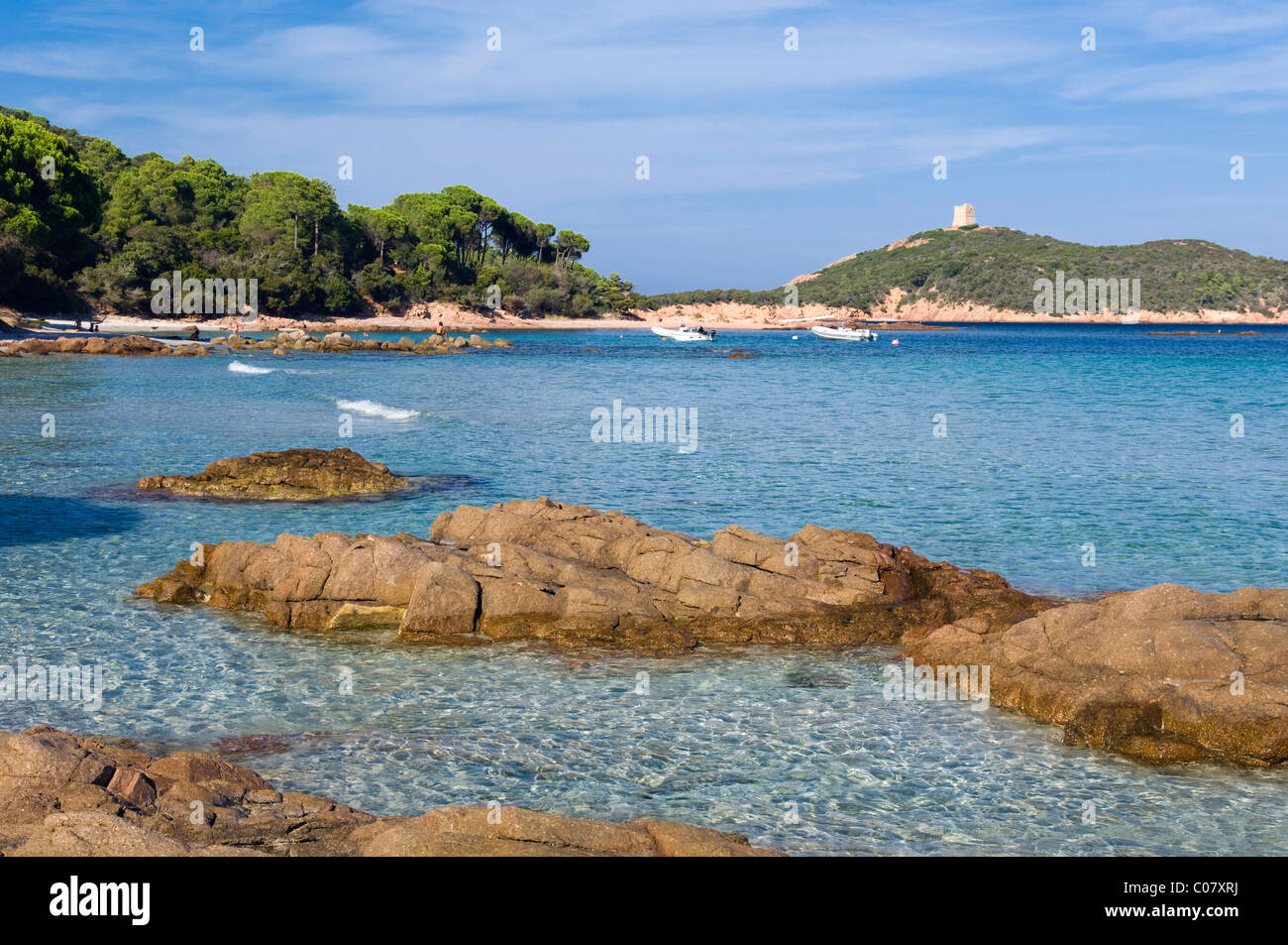 Spiaggia, golfo di Pinarellu, East Coast, Corsica, Francia, Europa Foto Stock