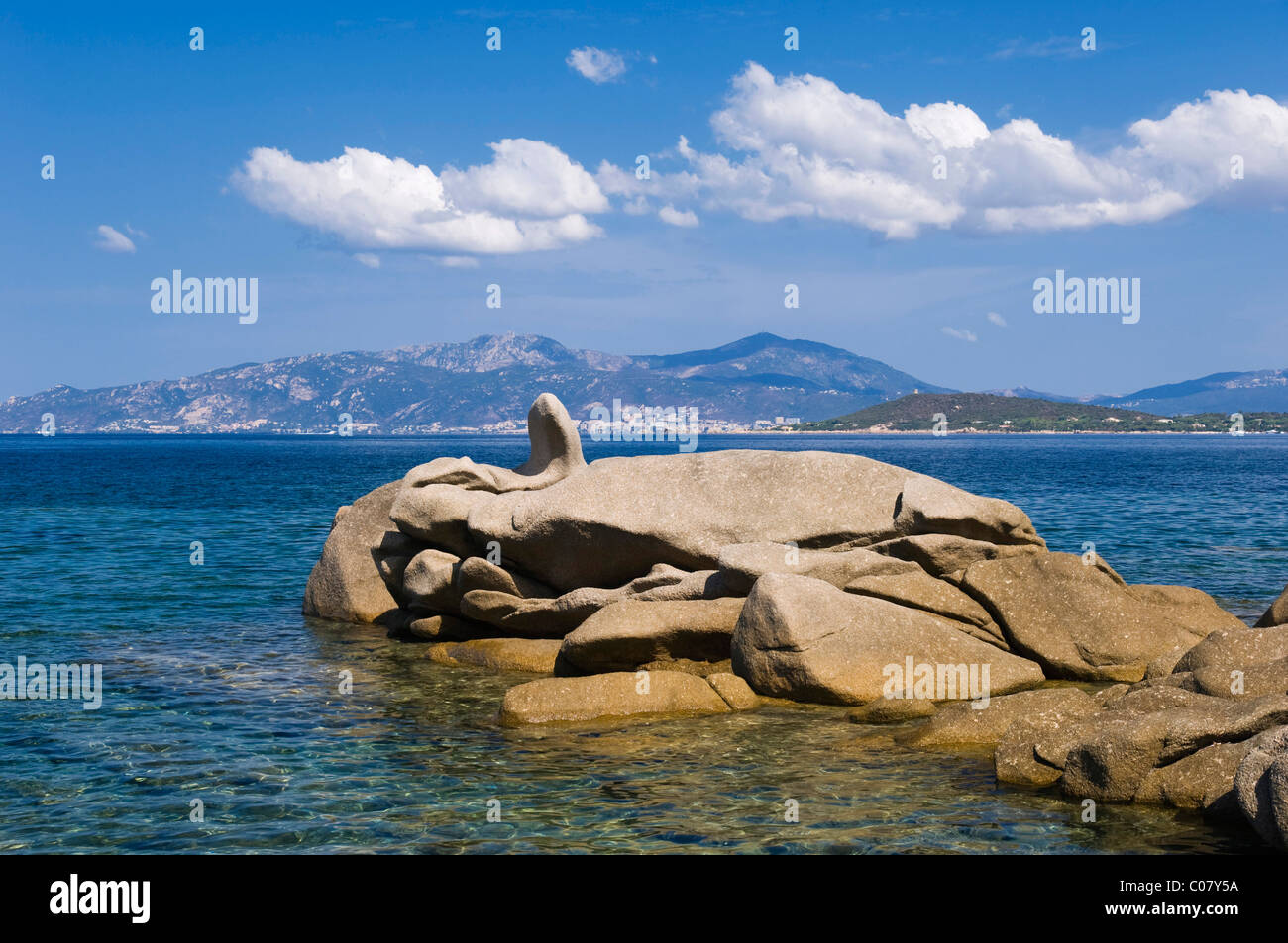 Formazione di roccia, Plage de Verghia, Golfo di Ajaccio, Corsica, Francia, Europa Foto Stock