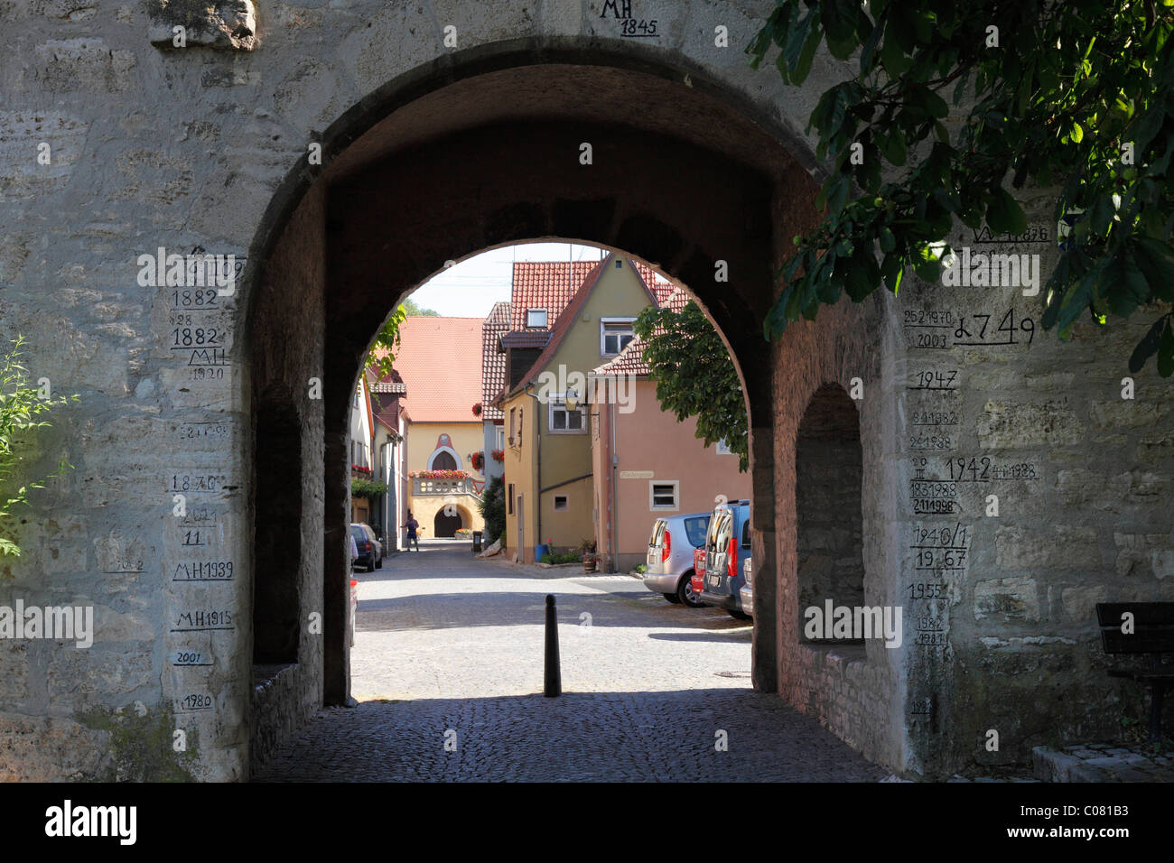 Maintor city gate, Frickenhausen am Main, Mainfranken, bassa Franconia, Franconia, Baviera, Germania, Europa Foto Stock