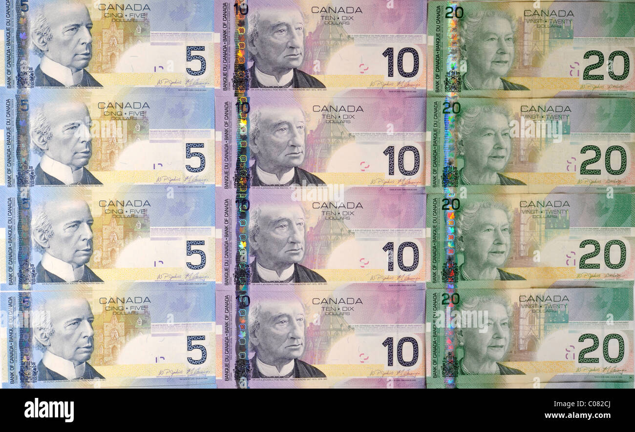 Varie Canadian Dollar banconote Foto Stock