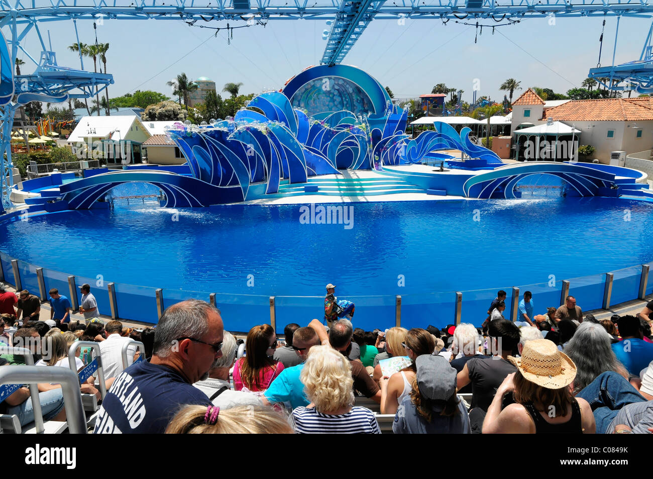 Shamu Stadium, bacino idrico per orche, orcas (Orcinus orca), il SeaWorld di San Diego, California, USA, America del Nord Foto Stock