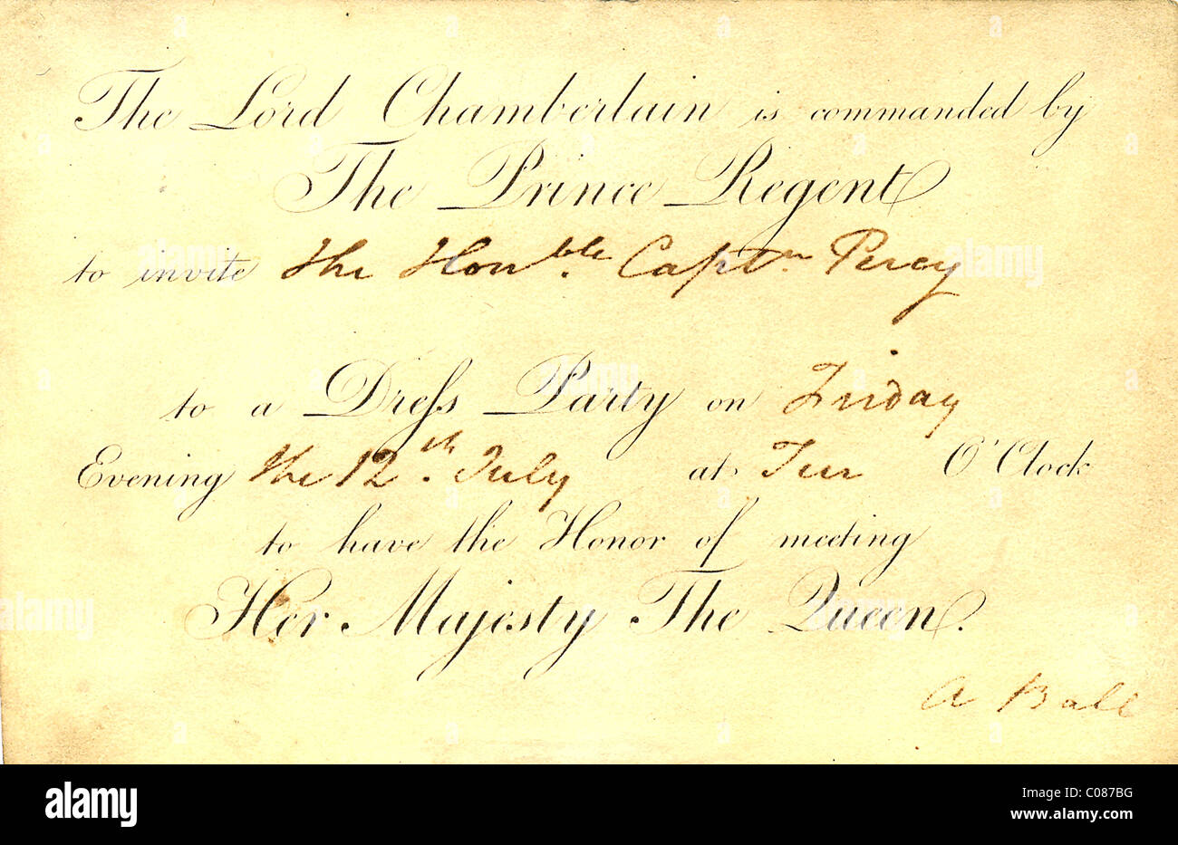 Invito dal principe reggente di una sfera Foto Stock