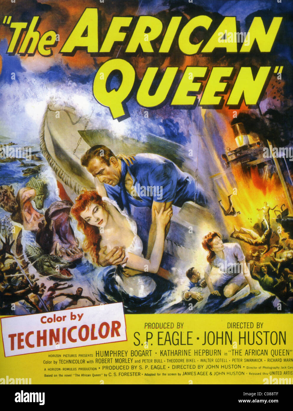 L'African Queen Poster per 1951 Romulus film con Humphrey Bogart e Katherine Hepburn, diretto da John Huston Foto Stock