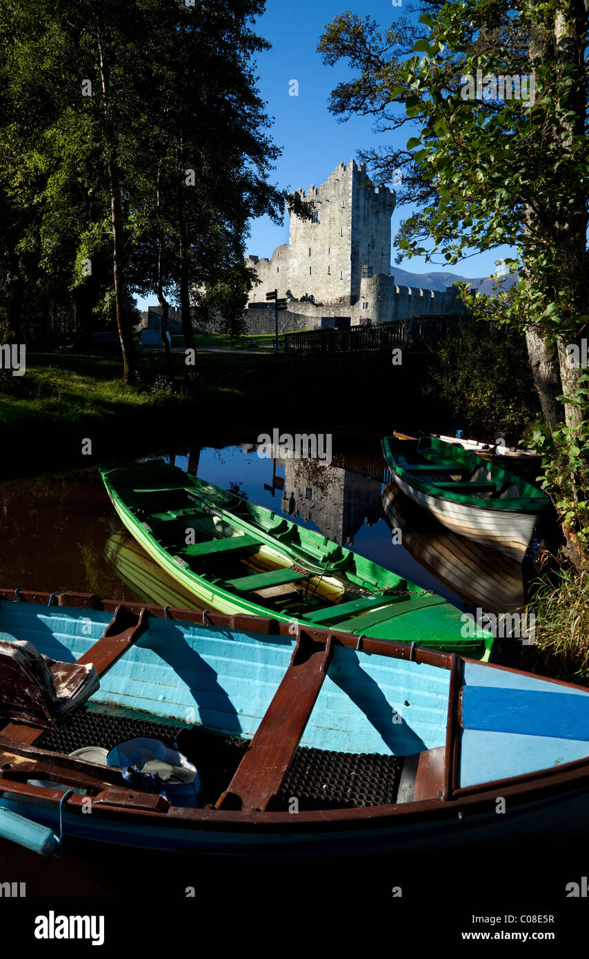 Del xv secolo il Castello di Ross, tower house e mantenere, sulle rive del Lough Leane, Ring of Kerry, Parco Nazionale di Killarney, nella contea di Kerry, Irlanda. Foto Stock