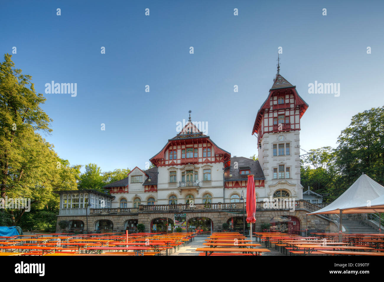 Casa in stile Art Nouveau nel Theresienstein parco municipale, Hof, Alta Franconia, Franconia, Baviera, Germania, Europa Foto Stock
