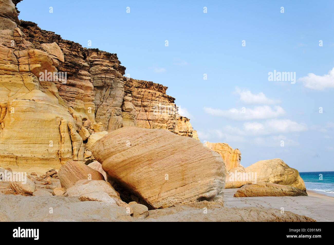 Costa rocciosa, Ras Al Jinz, Oman, Medio Oriente Foto Stock