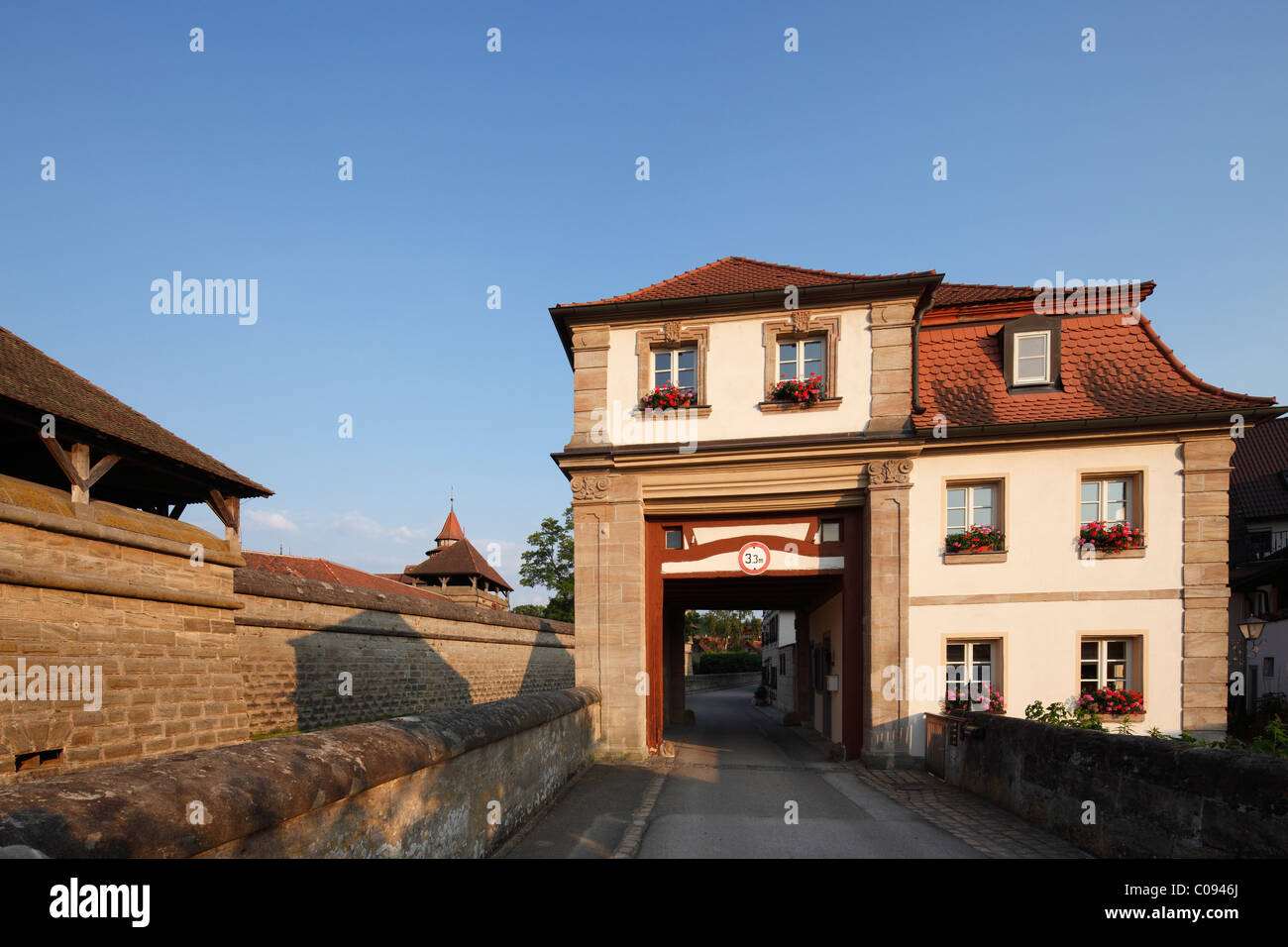 La fortezza e il City Gate Lichtenau, Media Franconia, Franconia, Baviera, Germania, Europa Foto Stock