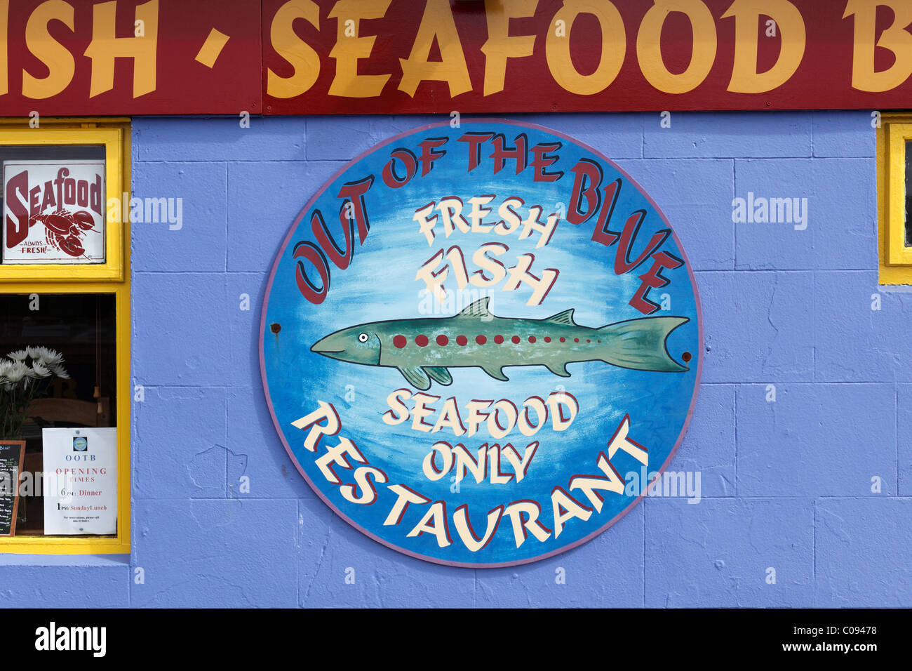 Al di fuori del blu ristorante di pesce, Dingle, nella contea di Kerry, Irlanda Isole britanniche, Europa Foto Stock