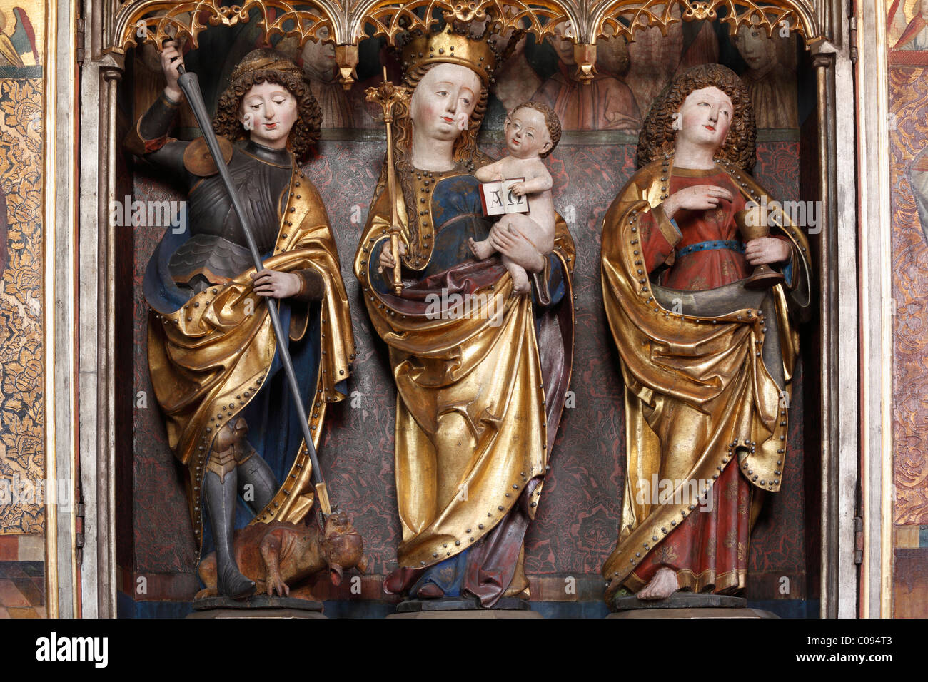 Dettaglio dell'altare della Madonna, evangelica chiesa parrocchiale di Langenzenn, Media Franconia, Franconia, Baviera, Germania, Europa Foto Stock