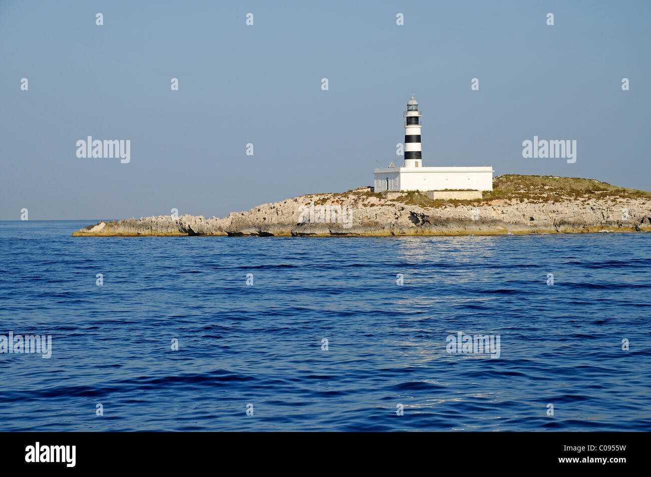 Faro, piccola isola tra Ibiza e Formentera, Pityuses, isole Baleari, Spagna, Europa Foto Stock