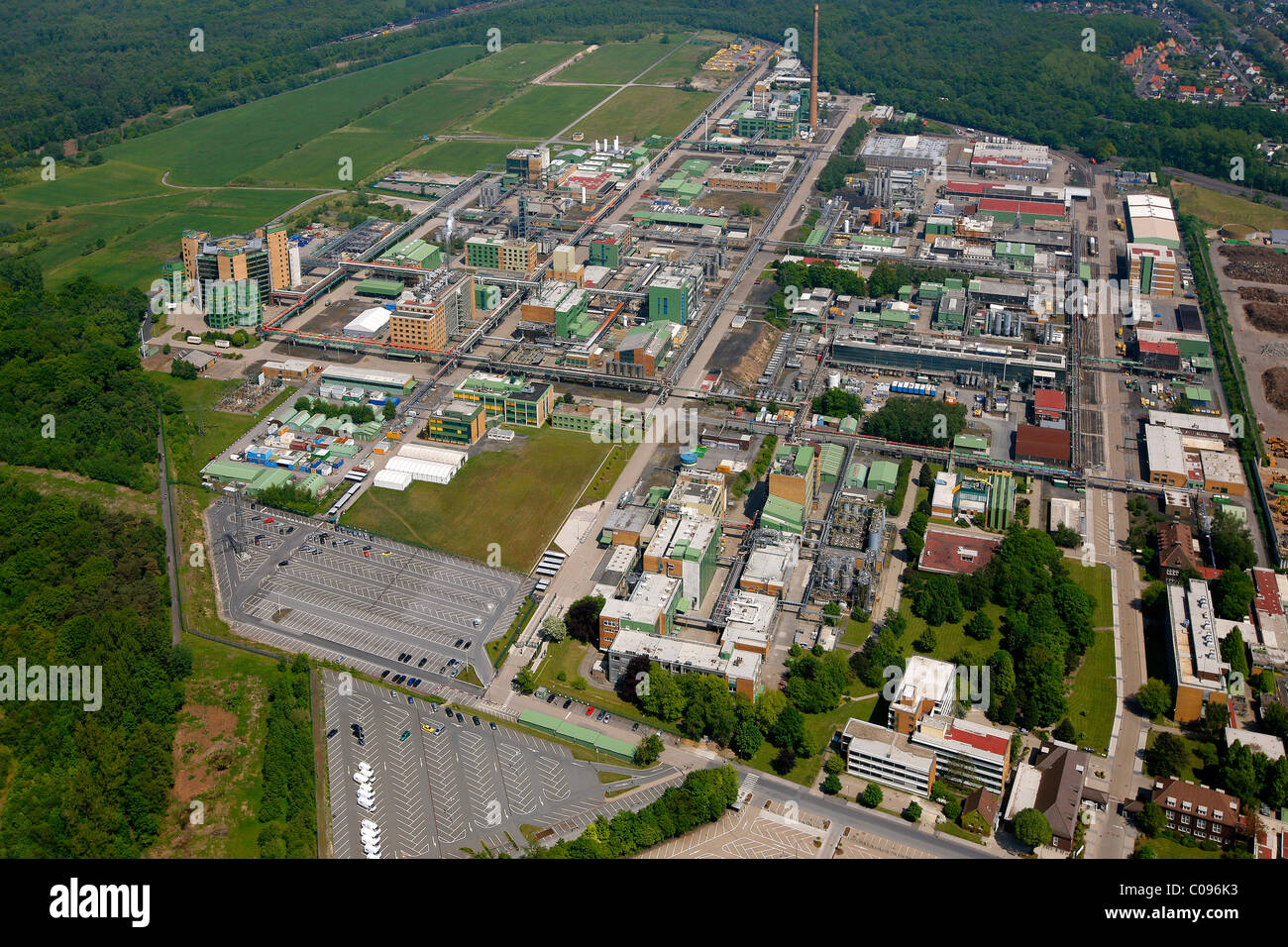 Vista aerea, edifici della Schering AG, una società farmaceutica tedesca, Bergkamen, zona della Ruhr, Renania settentrionale-Vestfalia Foto Stock