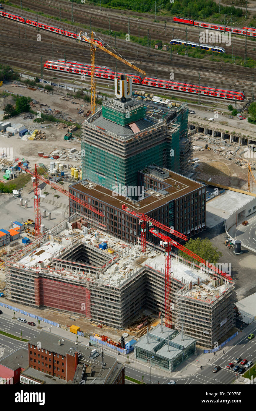 Vista aerea, Dortmunder U, monumento industriale, sede, Dortmund, Ruhrgebiet regione Renania settentrionale-Vestfalia, Germania, Europa Foto Stock